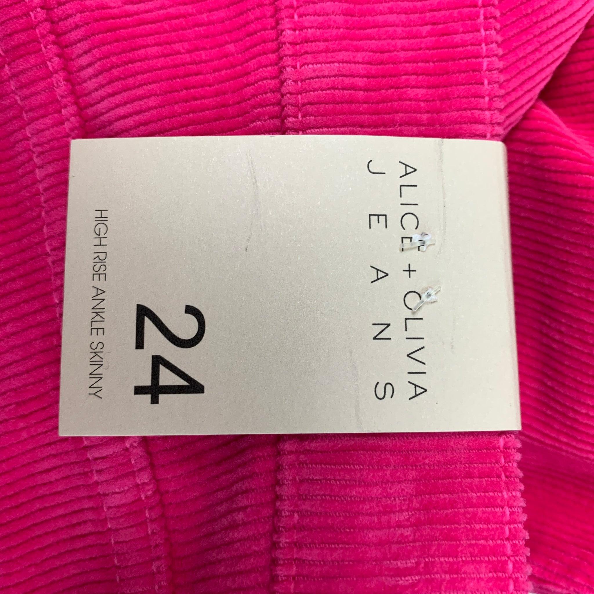 ALICE + OLIVIA Size 24 Pink Cotton Corduroy Jean Cut Pants For Sale 1