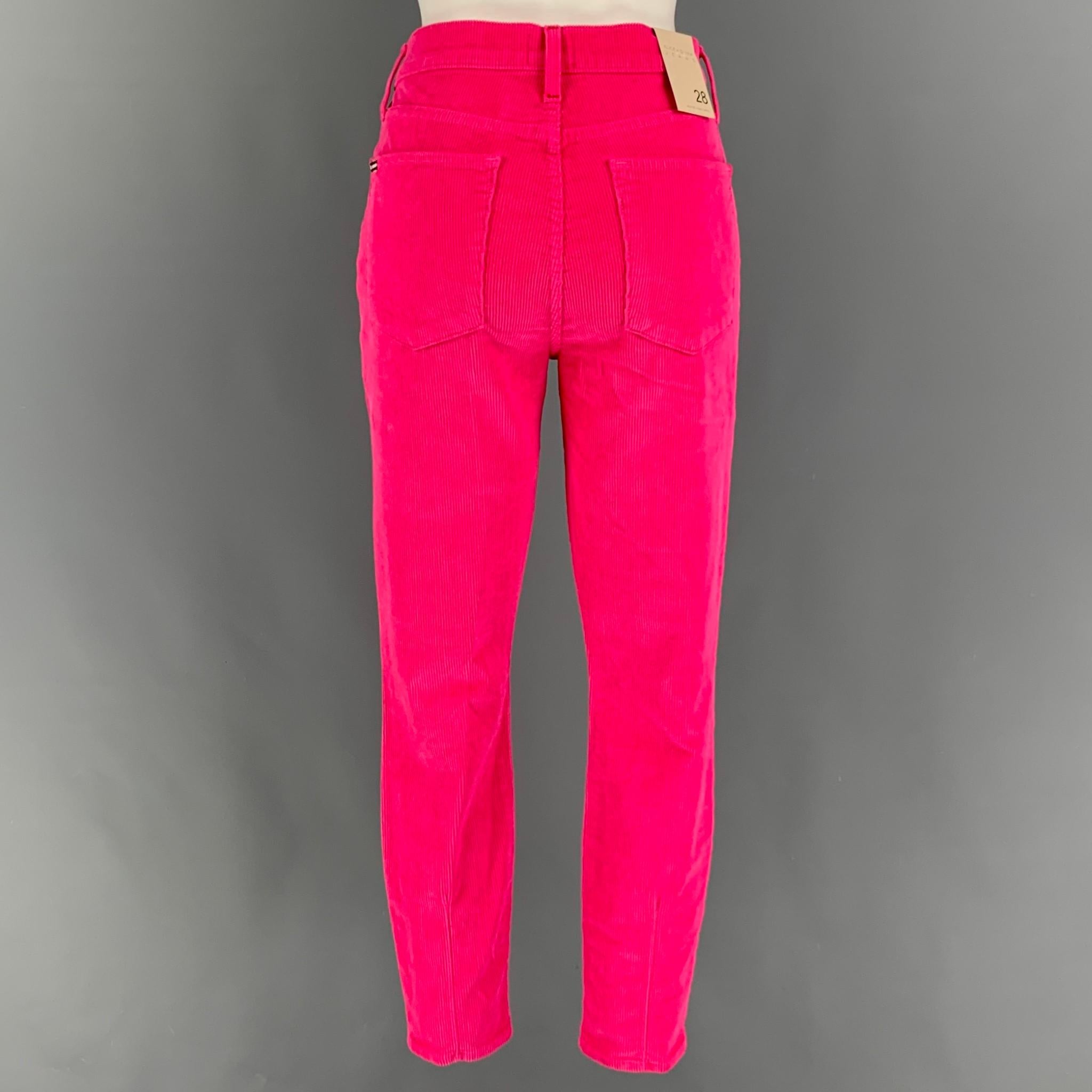 ALICE + OLIVIA casual pants comes in a pink cotton corduroy featuring a jean cut, skinny fit, and a zip fly closure. Made in USA.

New With Tags. 
Marked: 28
Original Retail price: $225.00

Measurements:

Waist: 28 in.
Rise: 11 in.
Inseam: 27 in. 

 