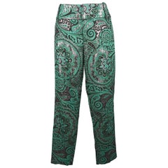 ALICE + OLIVIA Size 6 Turquoise Green Silver & Black Jacquard Dress Pants