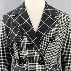 ALICE + OLIVIA Size L Black White Polyester Blend Plaid Double Breasted Belted Trenchcoat