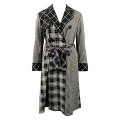 ALICE + OLIVIA Size L Black White Polyester Blend Plaid Double Breasted Belted Trenchcoat
