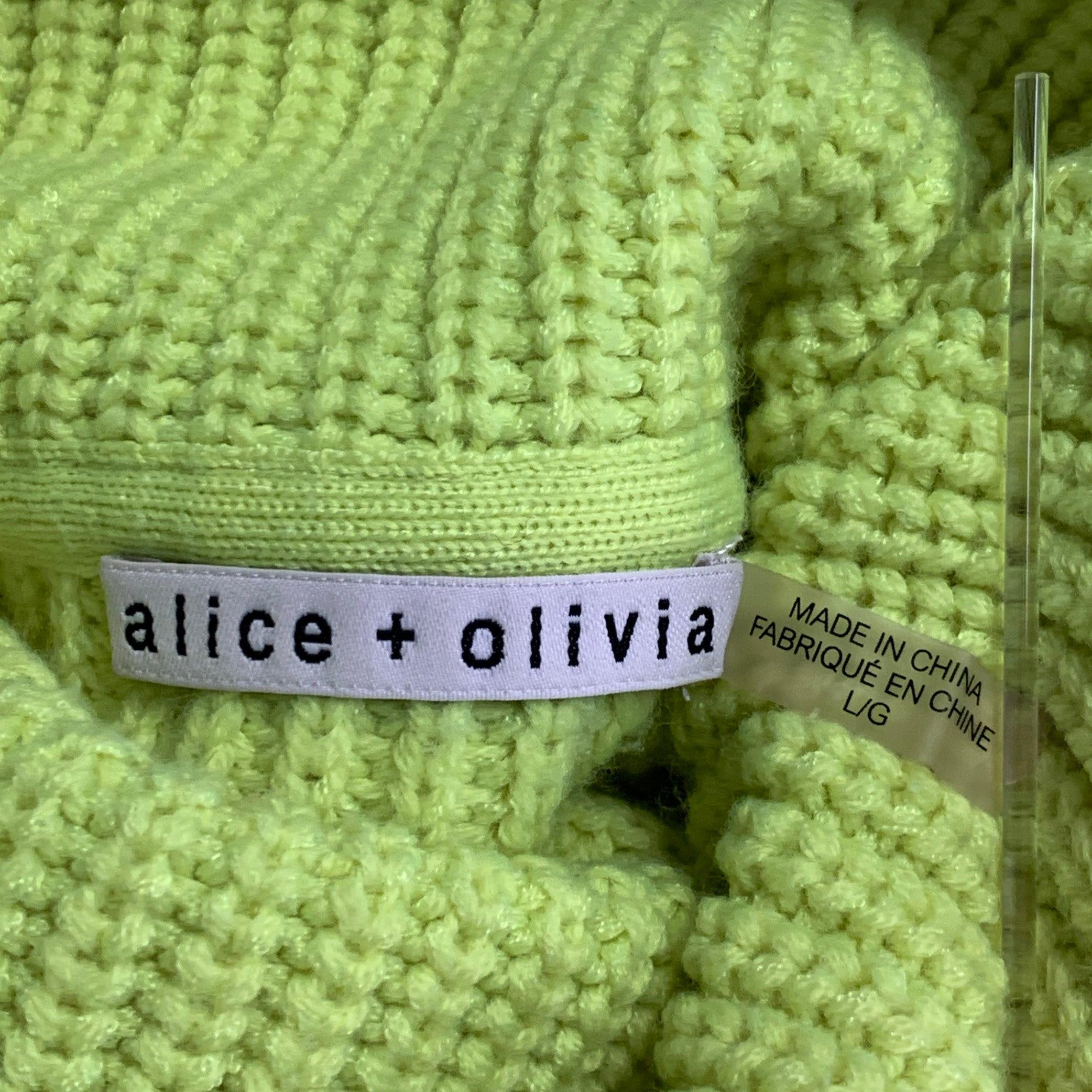 ALICE + OLIVIA Taglia L Maglione a collo alto in misto lana giallo neon e maglia a cavo in vendita 6