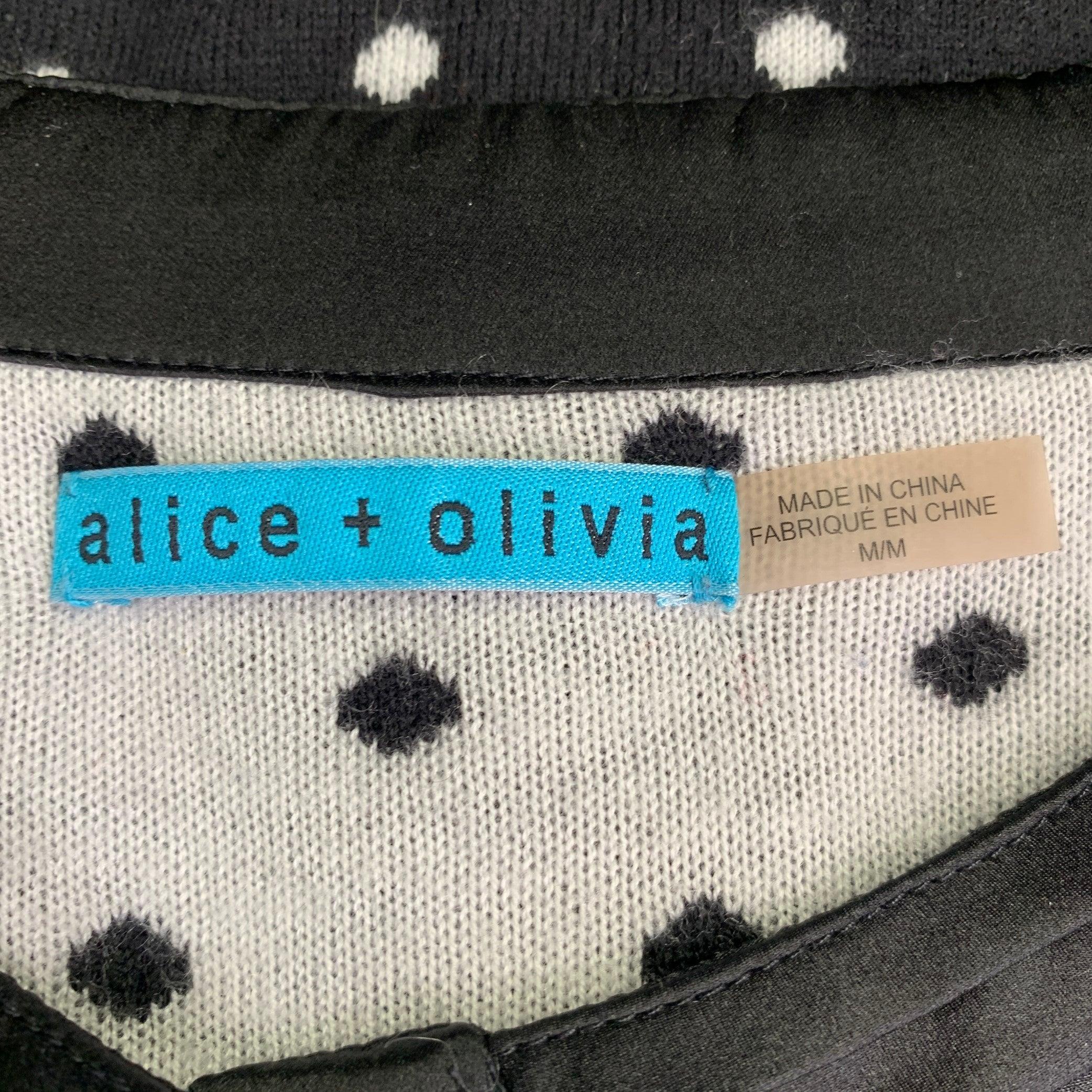 ALICE + OLIVIA Size M Black White Rayon Blend Polka Dot Bow Cardigan For Sale 4