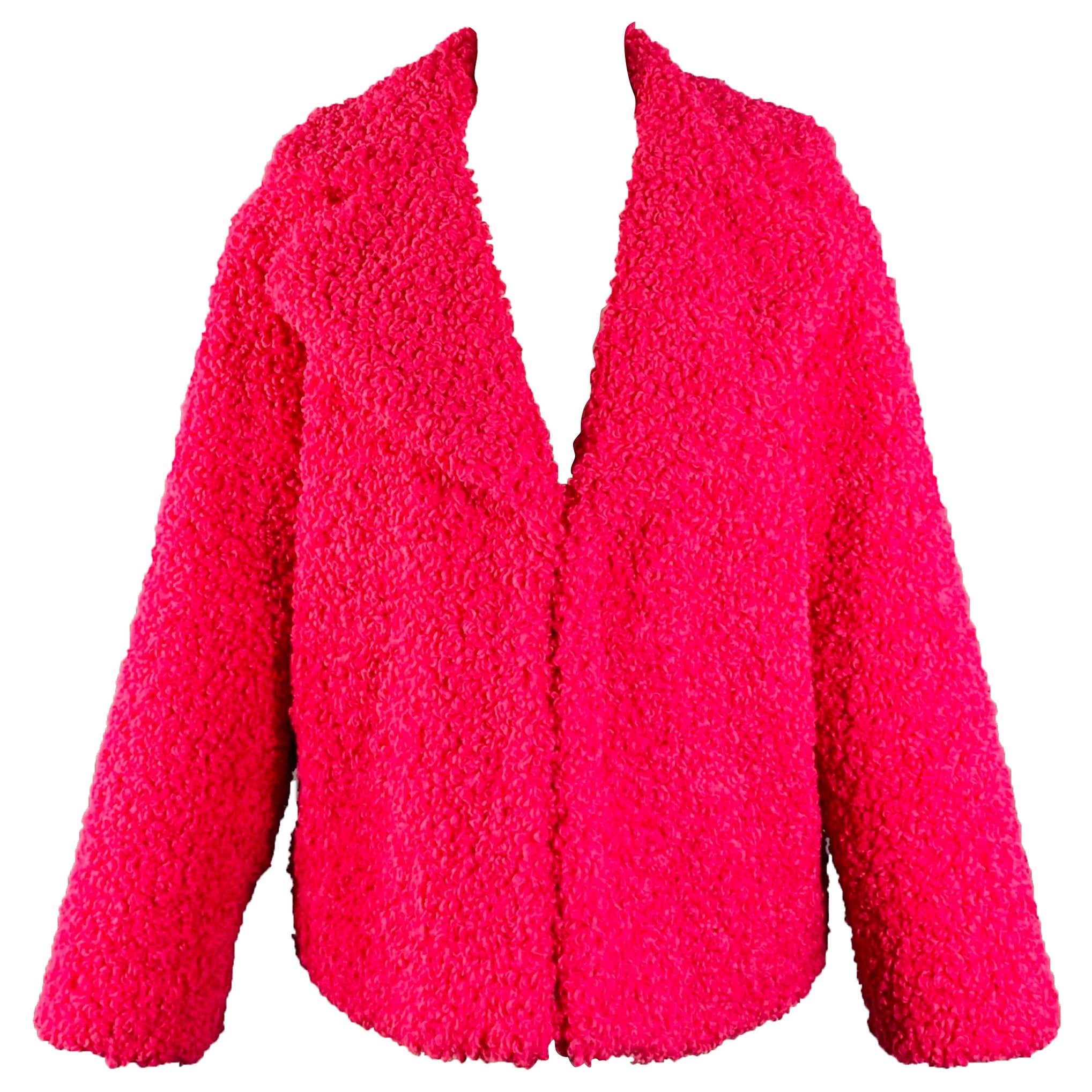 ALICE + OLIVIA Size M Fuchsia Pink Polyester Faux Fur Hook Eye Notch Lapel Jacket