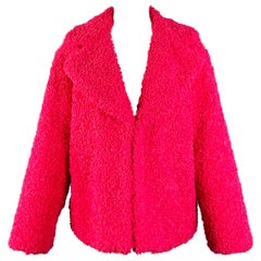 ALICE + OLIVIA Size M Fuchsia Pink Polyester Faux Fur Hook Eye Notch Lapel Jacket