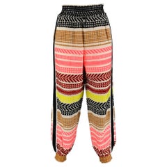 ALICE + OLIVIA Taglia S Pantaloni casual in cotone intrecciato ed elastico in vita multicolore