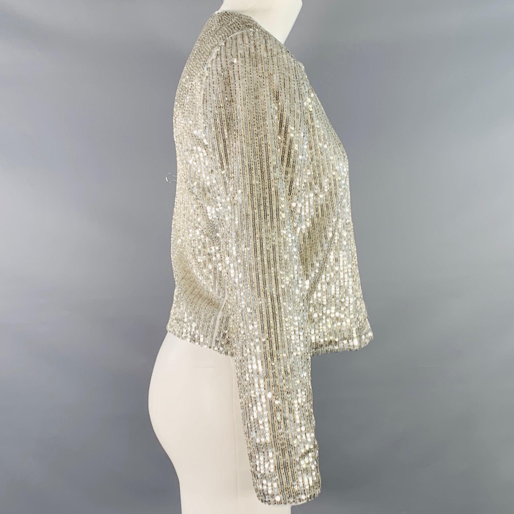 Argent ALICE + OLIVIA Size S Silver Polyester Sequined Stripe Jacket Blazer en vente