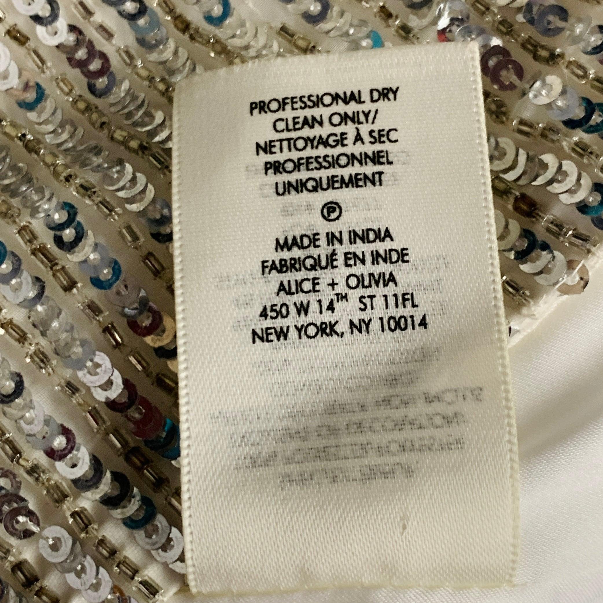 ALICE + OLIVIA Size S Silver Polyester Sequined Stripe Jacket Blazer en vente 2