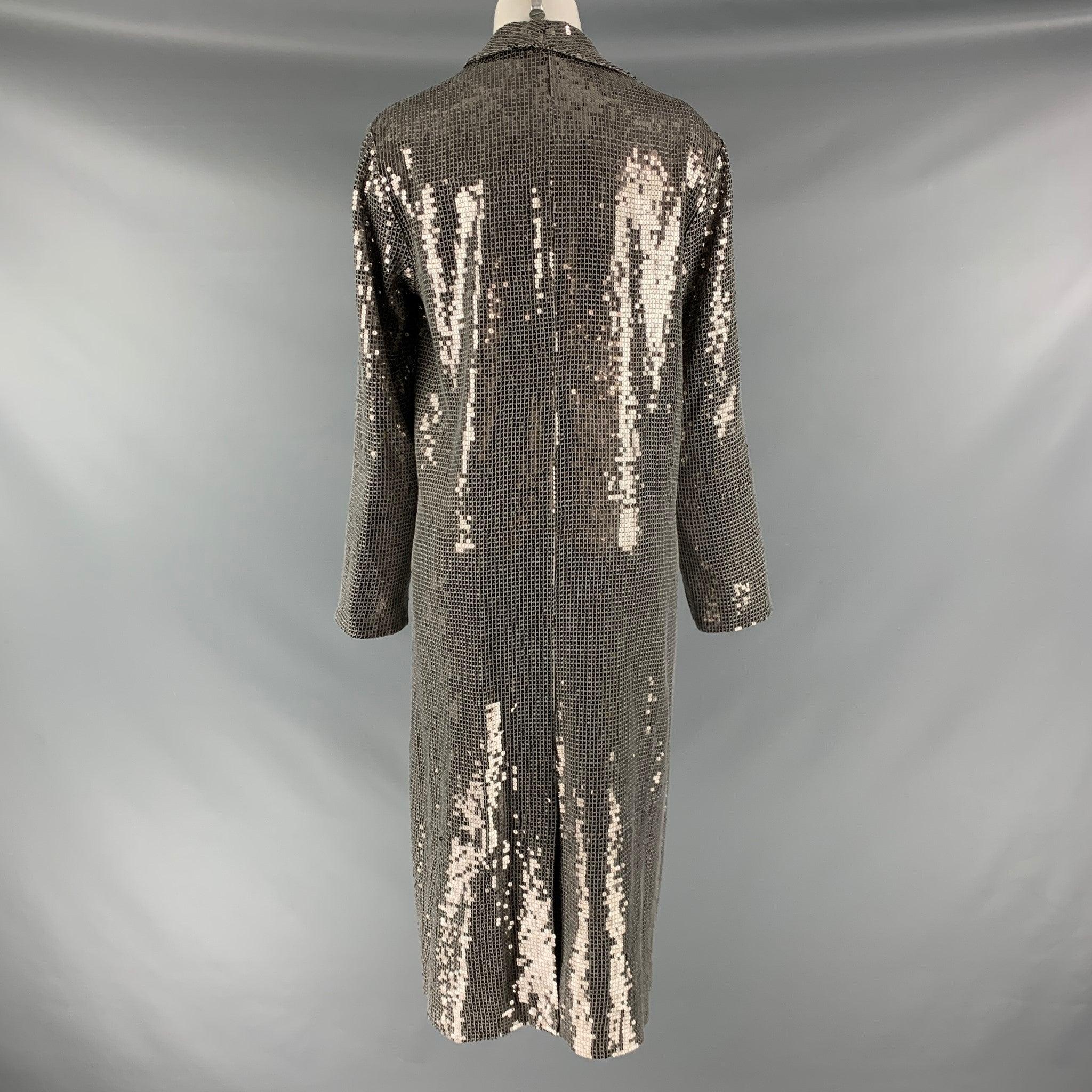 Women's ALICE + OLIVIA Size S Silver Viscose Sequined Open Front Coat For Sale