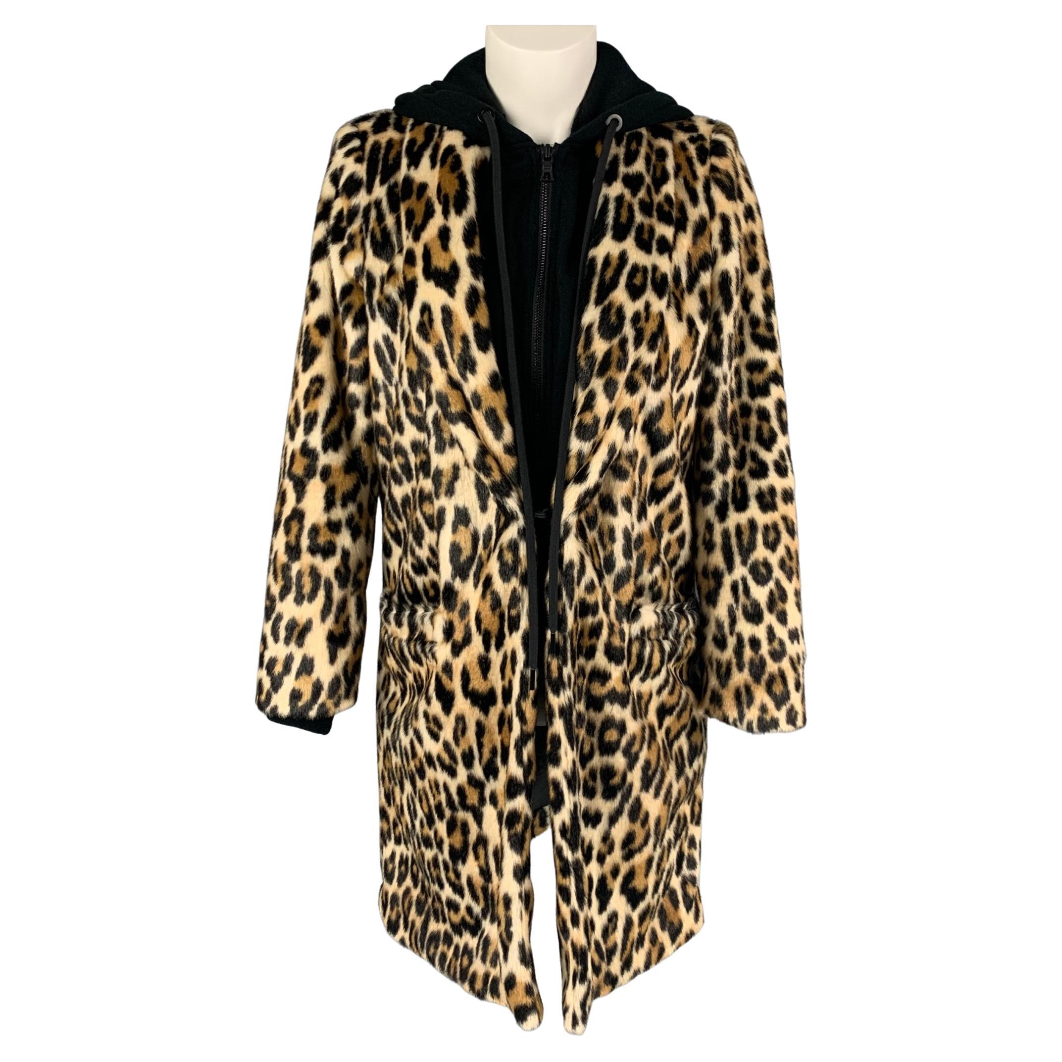 ALICE + OLIVIA Size XS Black Beige Animal Print Acrylic Cotton Hooded Coat