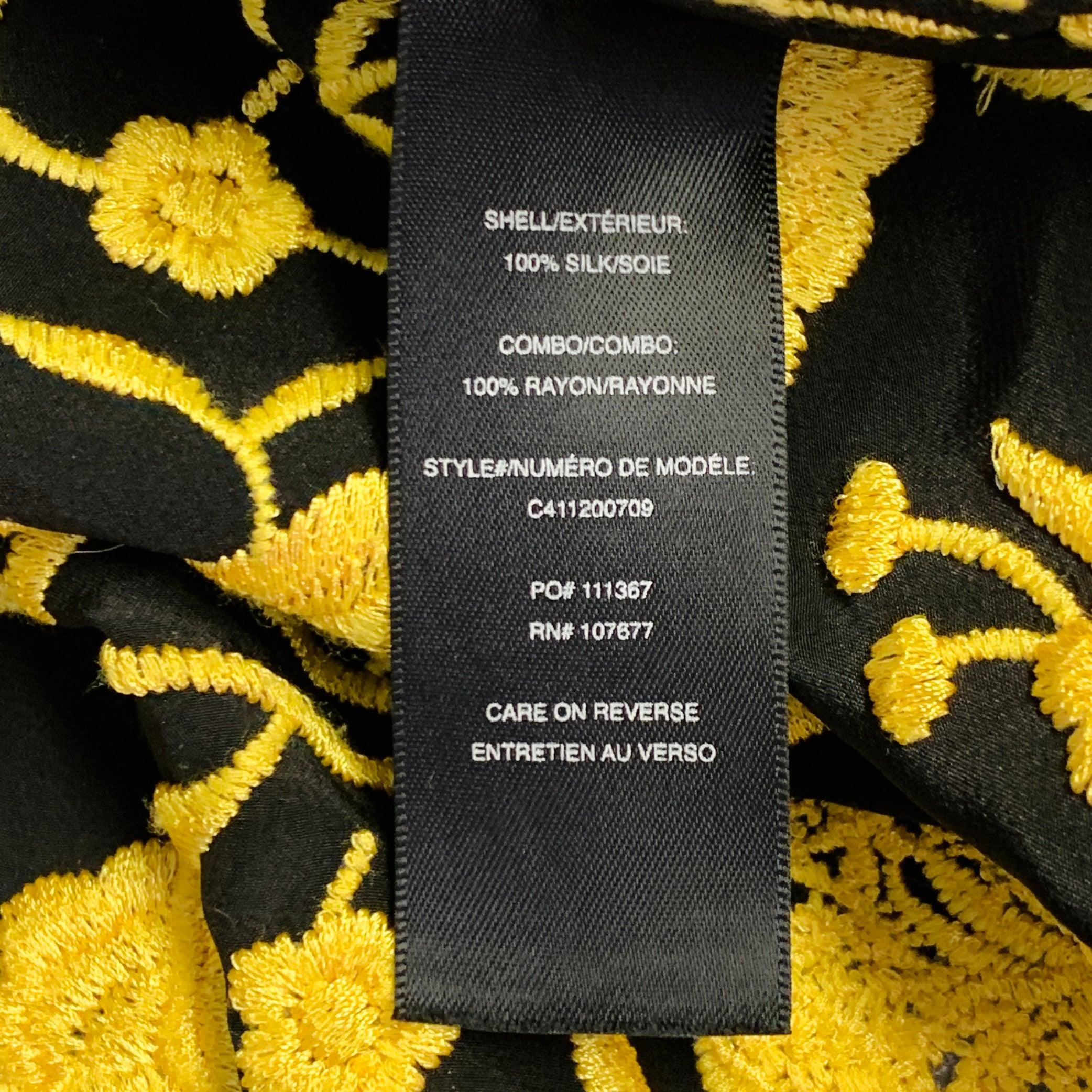 ALICE + OLIVIA Size XS/S Black Yellow Silk Embroidered Open Front Fringe Coat (Manteau à franges ouvert sur le devant) en vente 6