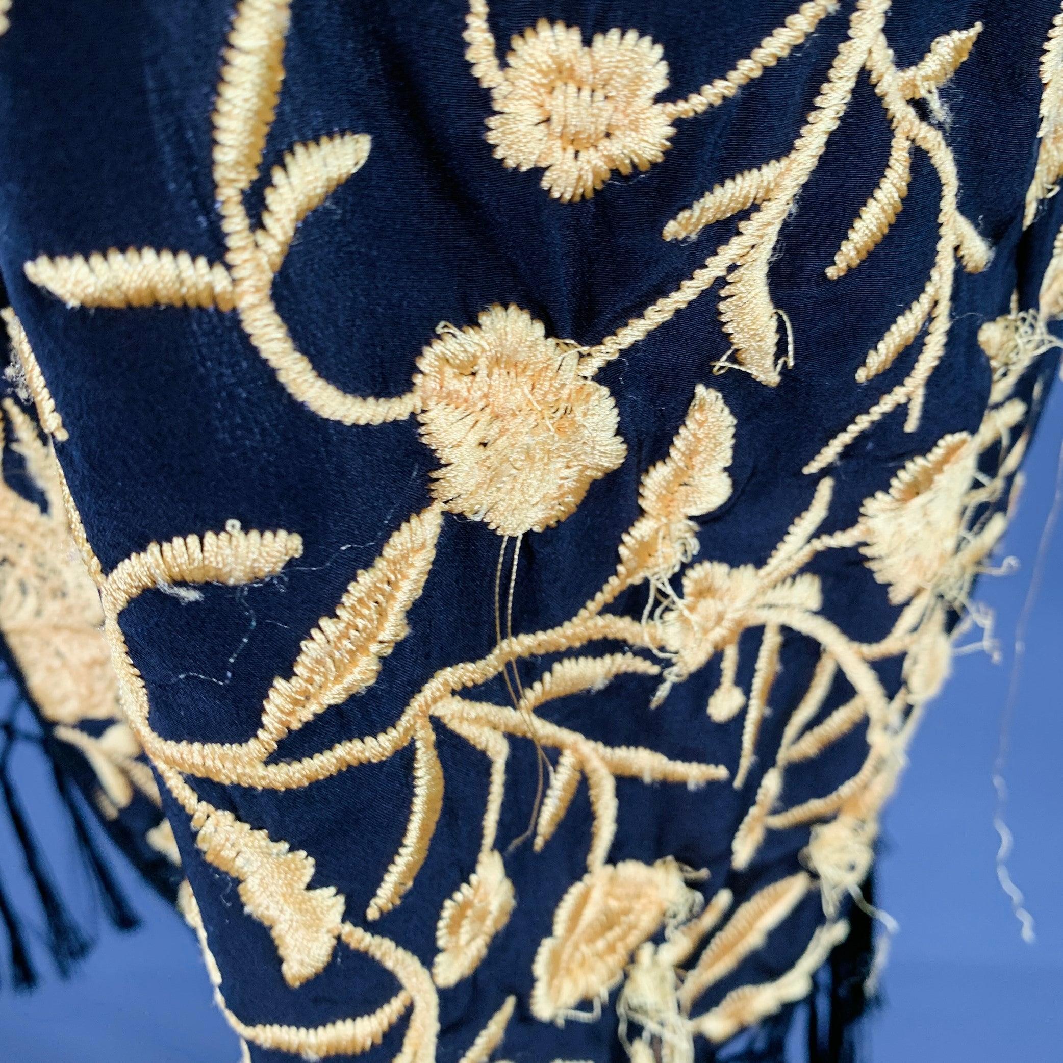 ALICE + OLIVIA Size XS/S Black Yellow Silk Embroidered Open Front Fringe Coat (Manteau à franges ouvert sur le devant) en vente 4