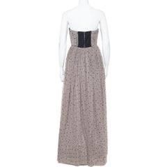 Alice + Olivia Taupe Embellished Tulle Strapless Evening Gown S