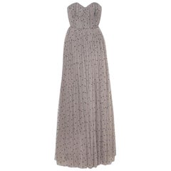 Alice + Olivia Taupe Embellished Tulle Strapless Evening Gown S