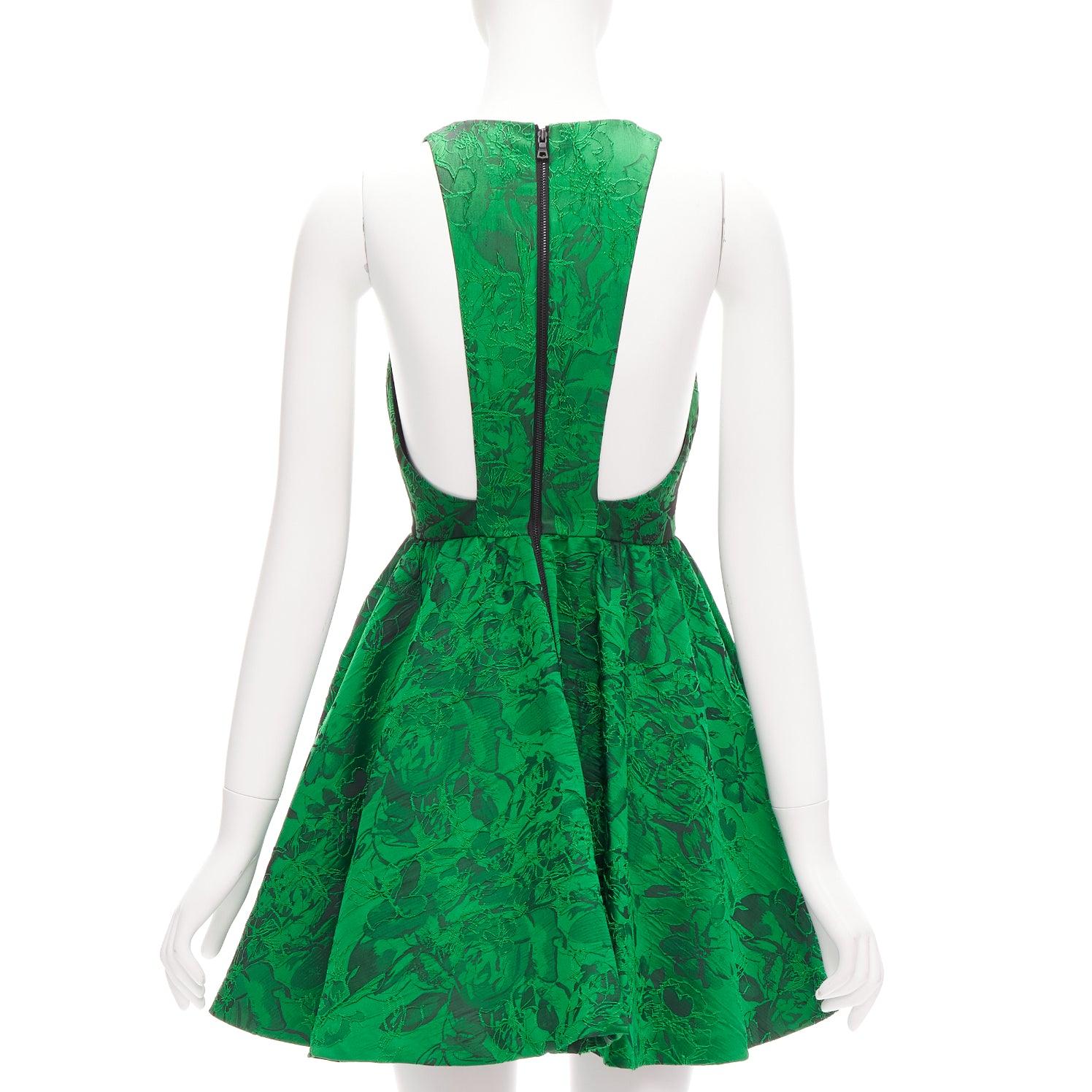 ALICE OLIVIA Tevin green lace jacquard sleeveless flared cocktail dress US0 XS In Excellent Condition For Sale In Hong Kong, NT
