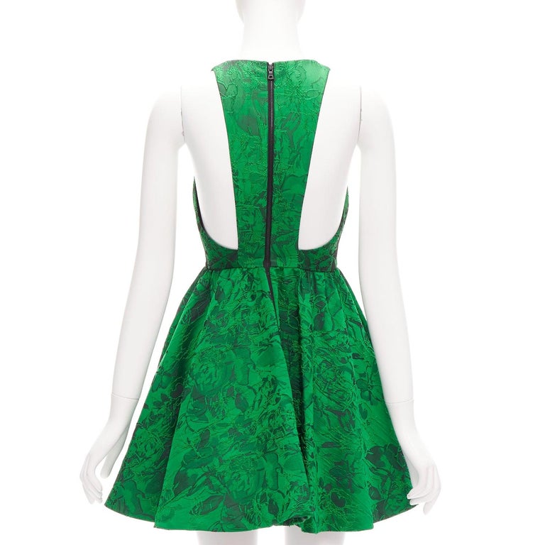 ALICE OLIVIA Tevin green lace jacquard sleeveless flared cocktail dress US0  XS at 1stDibs