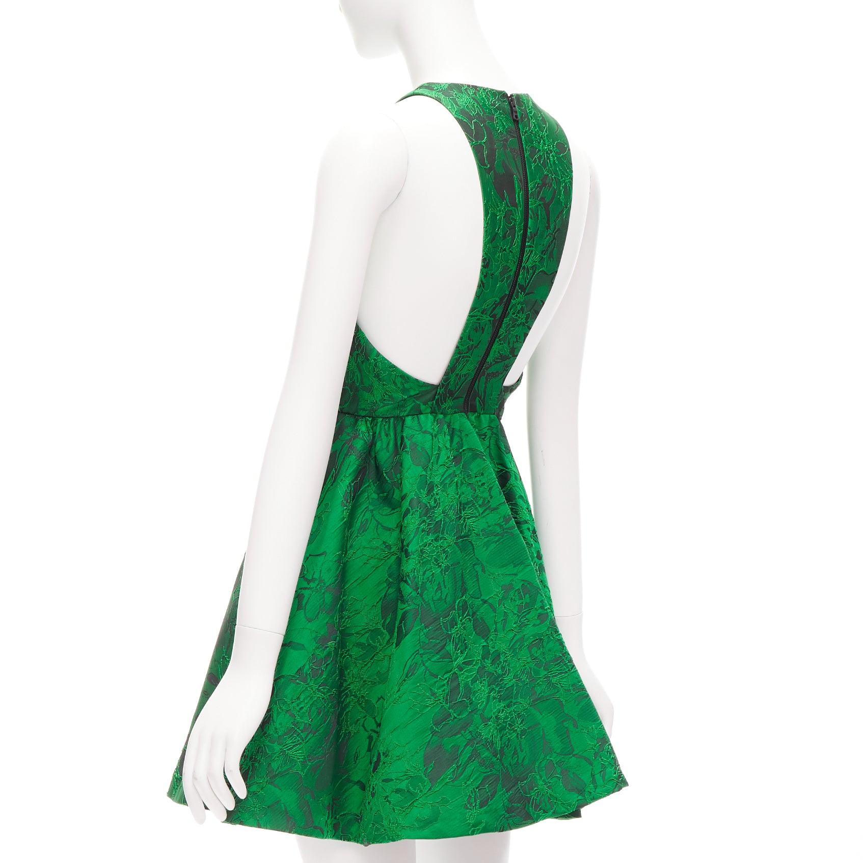 Women's ALICE OLIVIA Tevin green lace jacquard sleeveless flared cocktail dress US0 XS