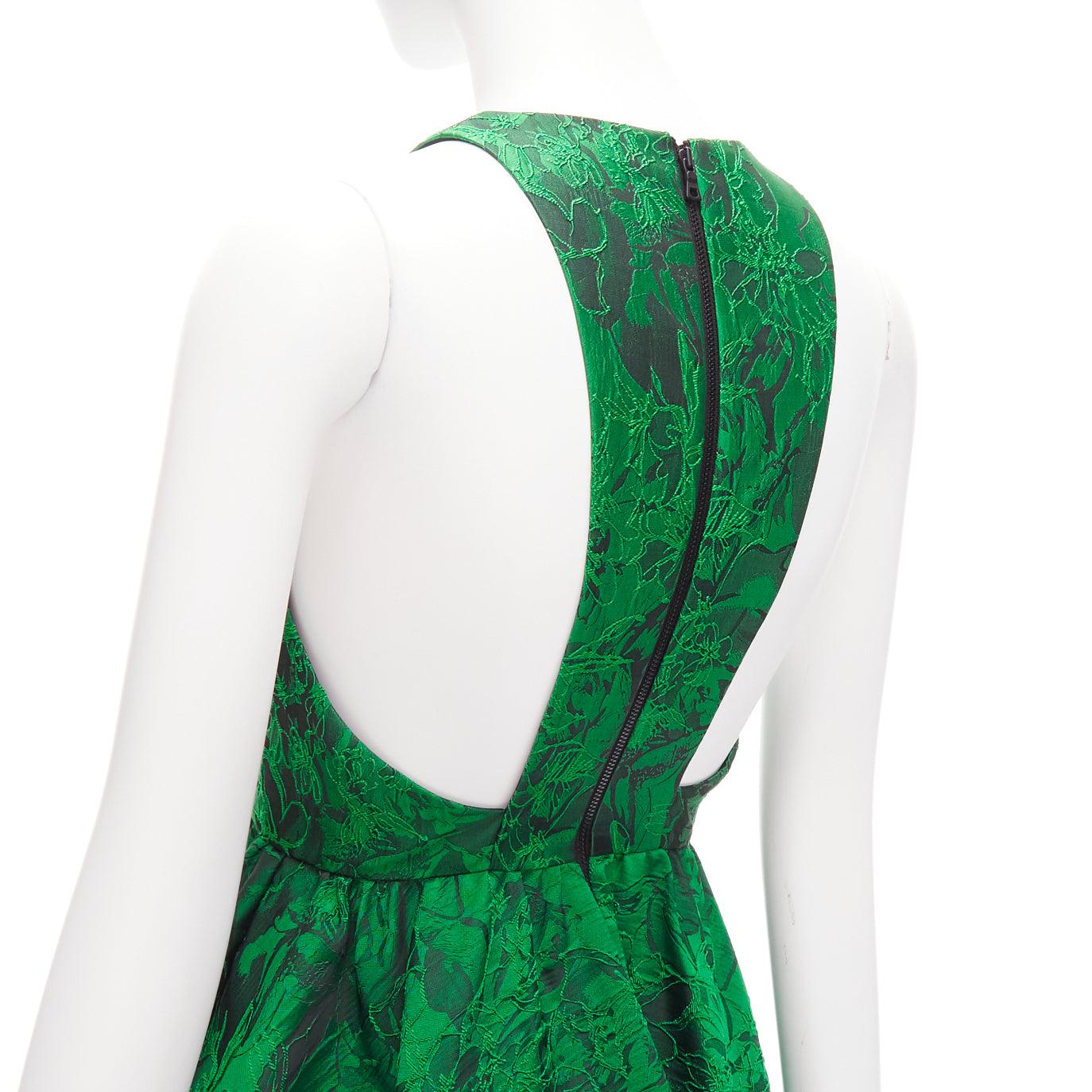 ALICE OLIVIA Tevin green lace jacquard sleeveless flared cocktail dress US0 XS For Sale 1
