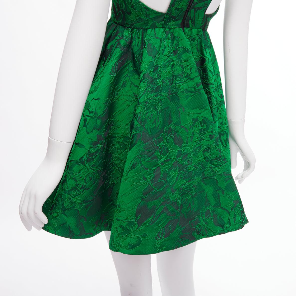 ALICE OLIVIA Tevin green lace jacquard sleeveless flared cocktail dress US0 XS For Sale 2