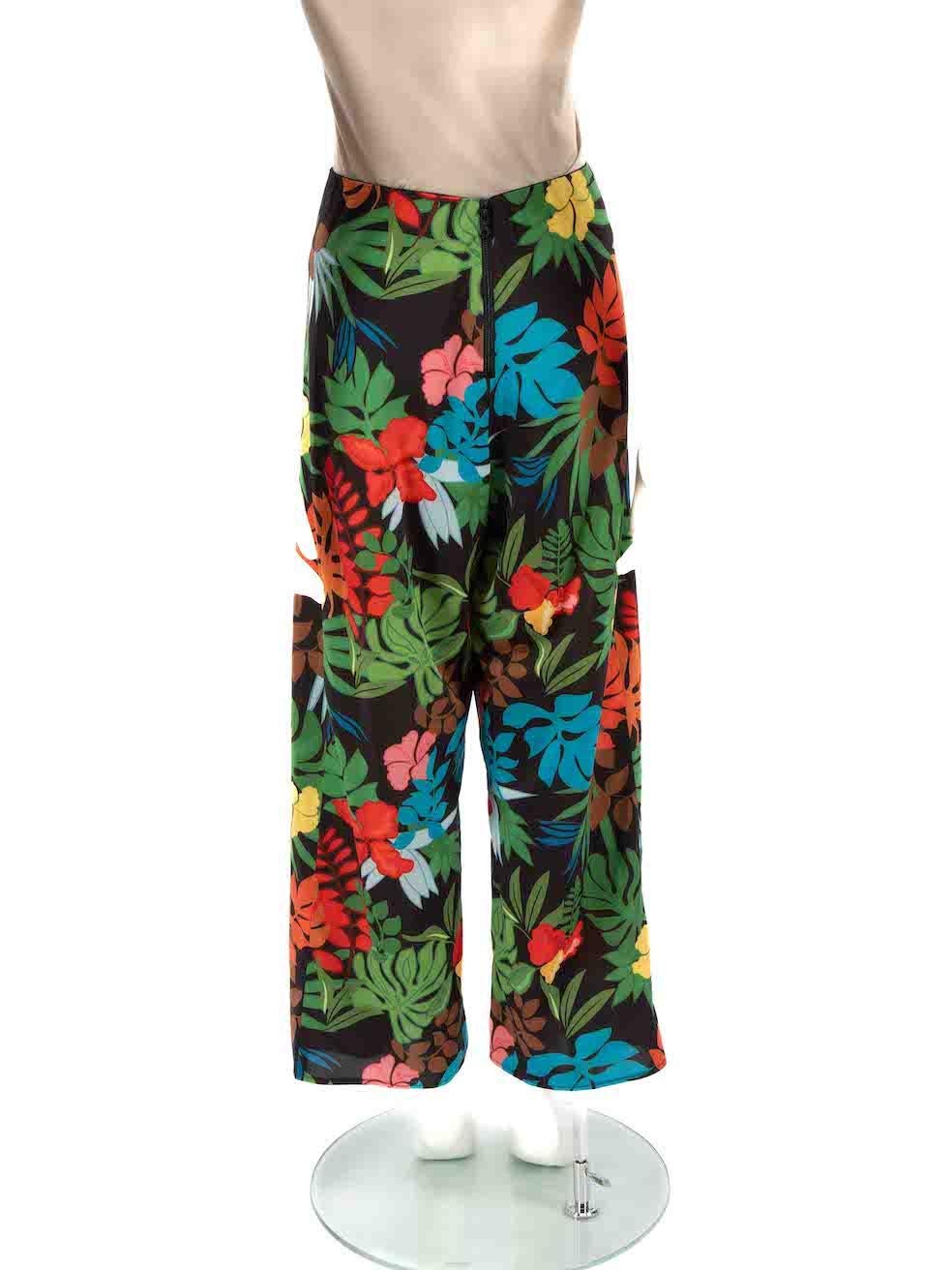 Black Alice + Olivia Tropical Print Wide Leg Trousers Size S For Sale