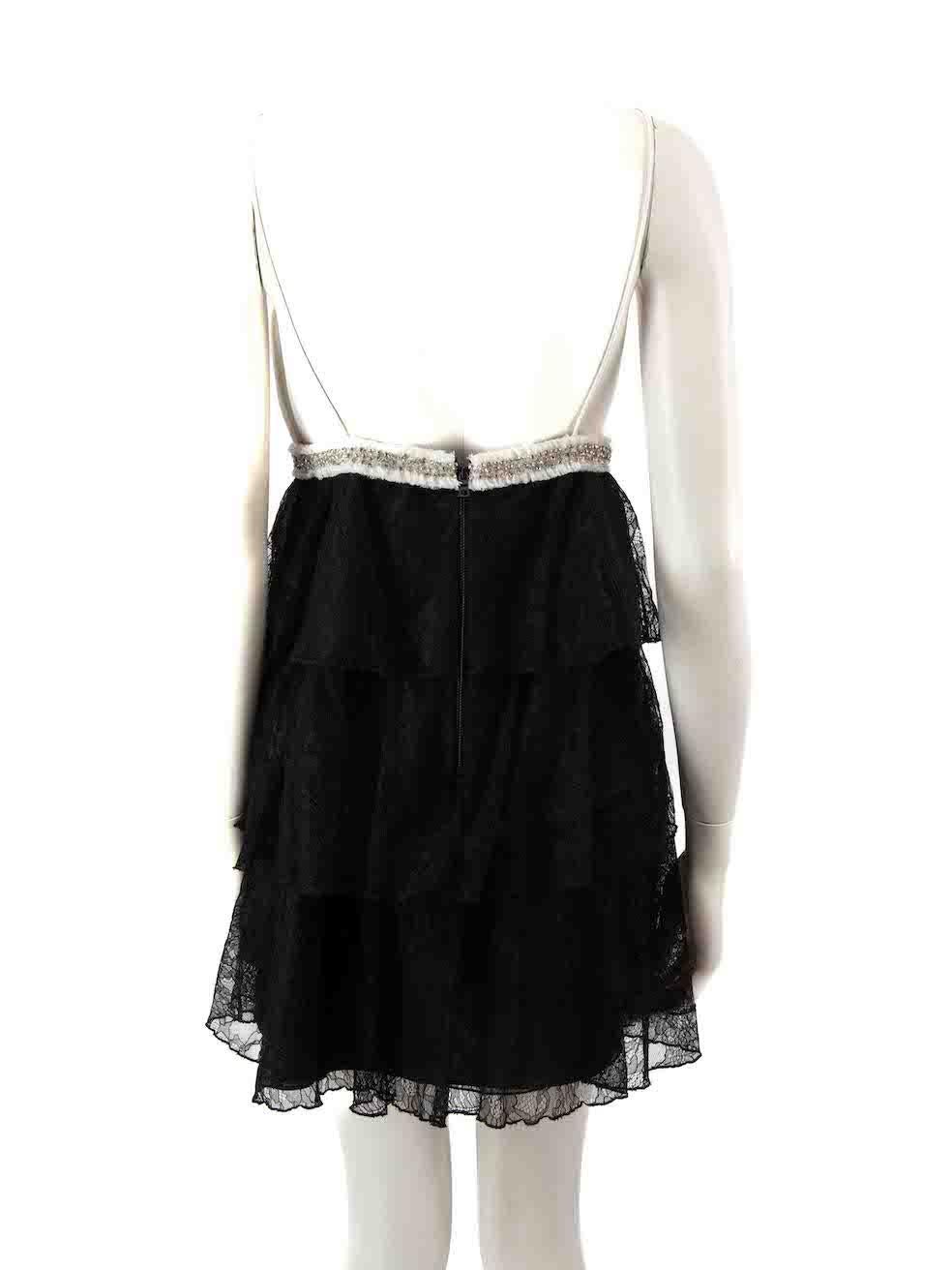 Alice + Olivia Two Tone Cairo Bow Embellished Panelled Lace Mini Dress Size S In Excellent Condition For Sale In London, GB