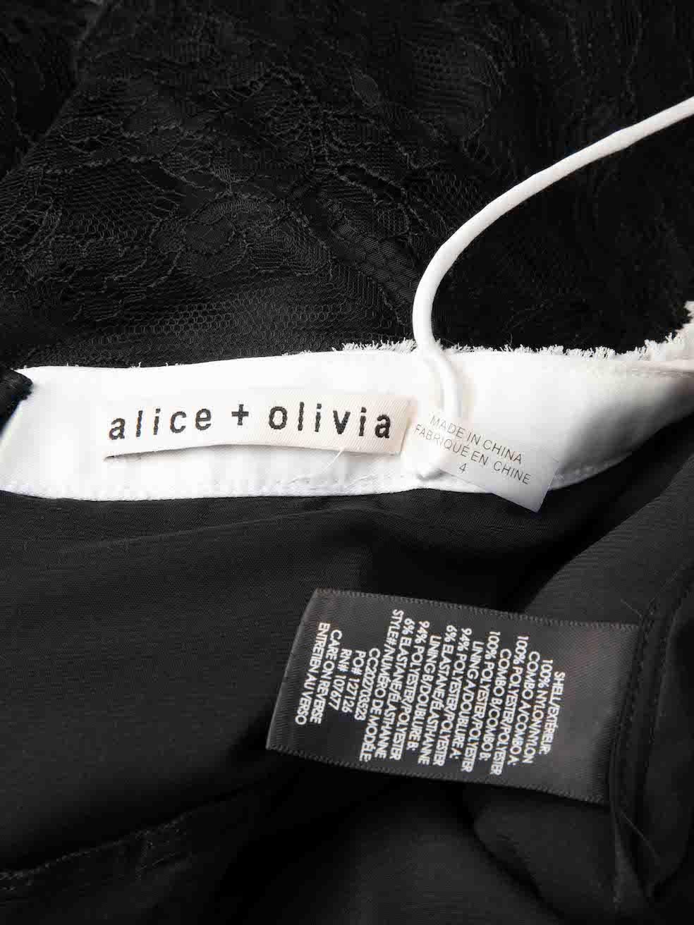 Alice + Olivia Two Tone Cairo Bow Embellished Panelled Lace Mini Dress Size S In Excellent Condition In London, GB