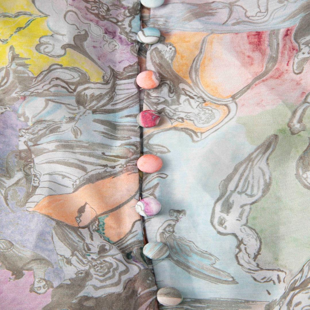 Gray Alice + Olivia Watercolour Print Julius Blouse Size M For Sale