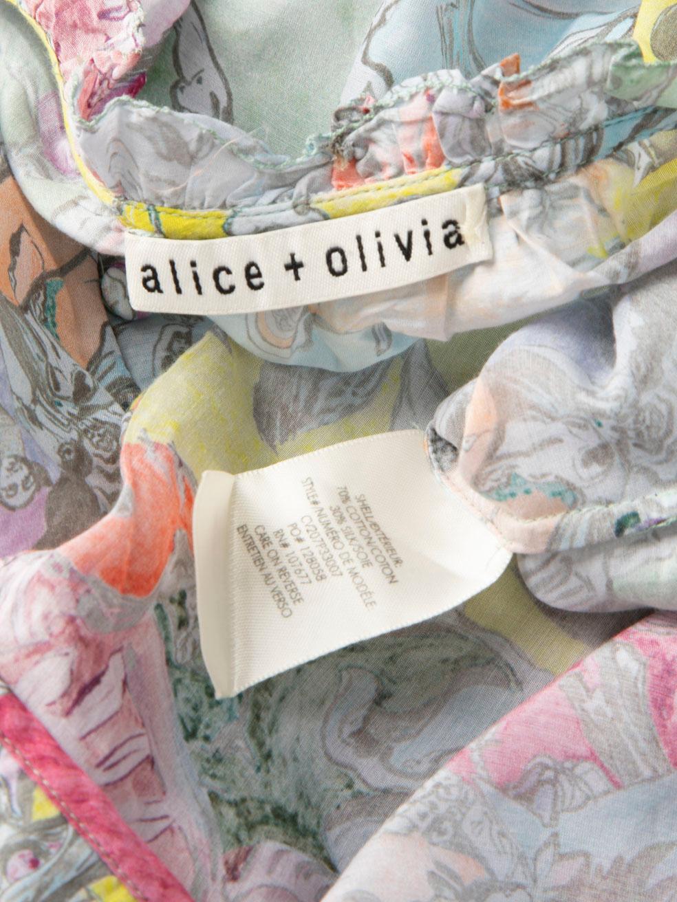 Alice + Olivia Watercolour Print Julius Blouse Size M In Good Condition For Sale In London, GB