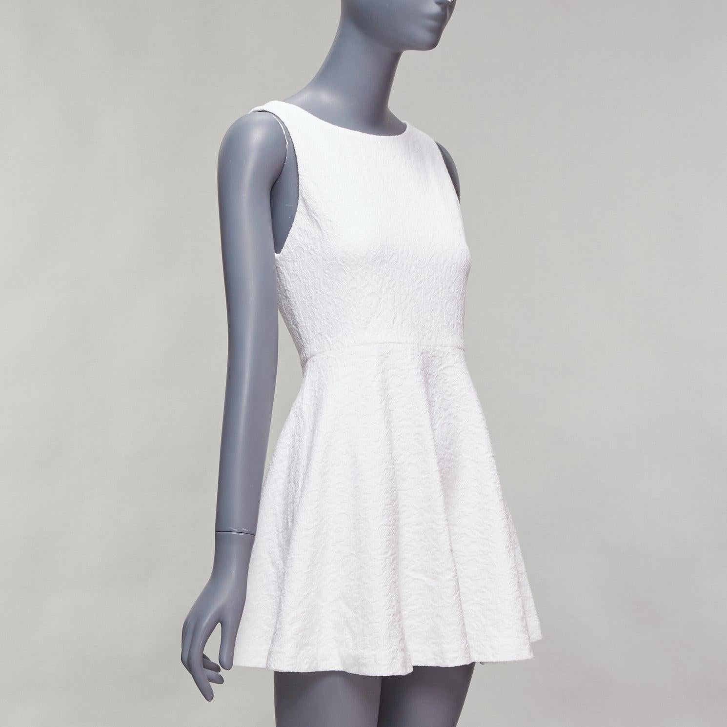 Gray ALICE OLIVIA white cotton blend baroque jacquard fit flared dress US2 S For Sale