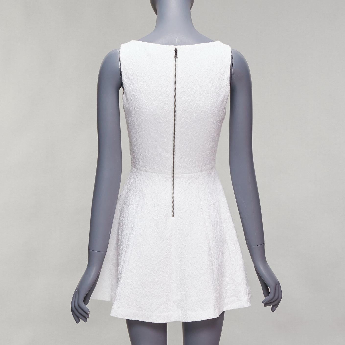 Women's ALICE OLIVIA white cotton blend baroque jacquard fit flared dress US2 S For Sale