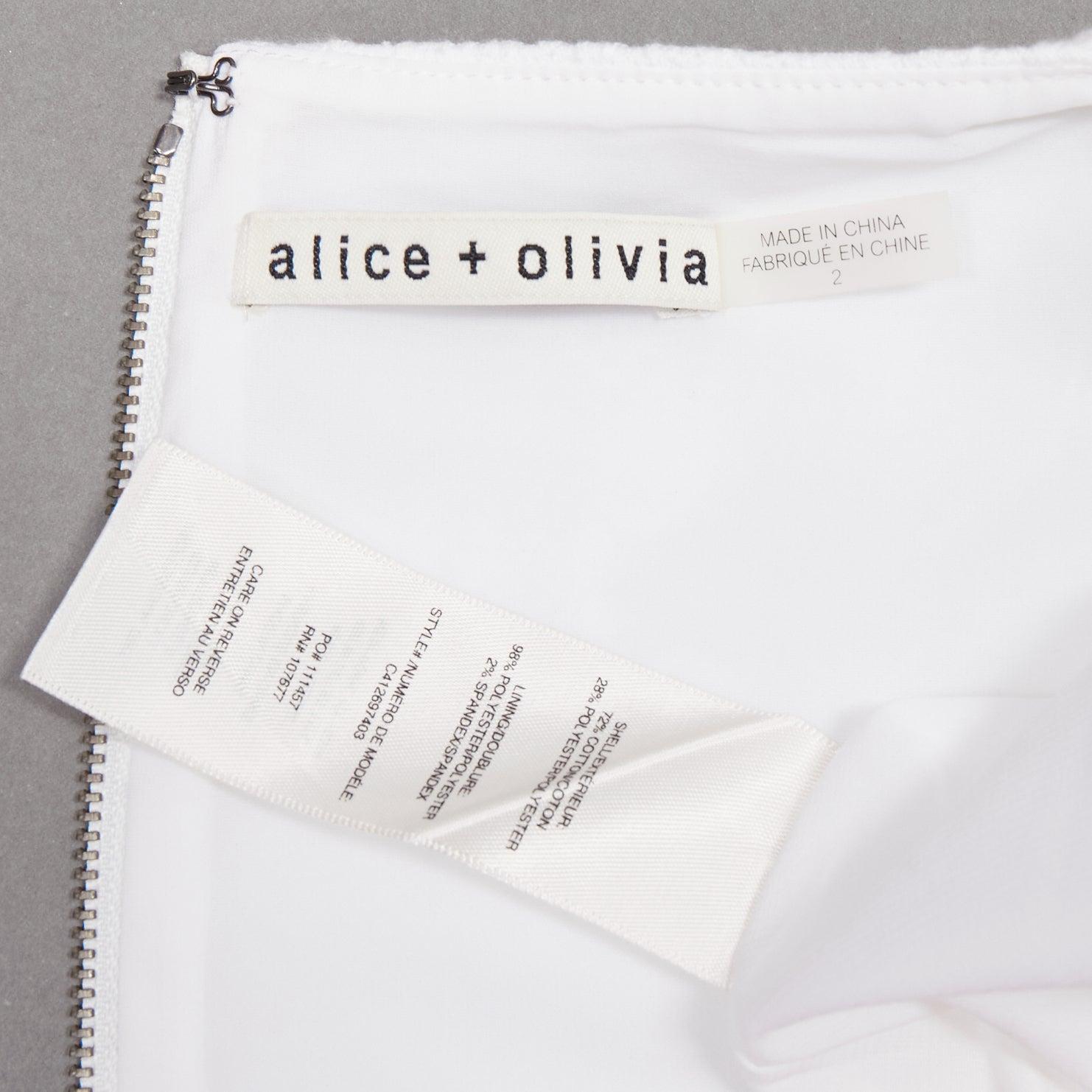 ALICE OLIVIA white cotton blend baroque jacquard fit flared dress US2 S For Sale 3
