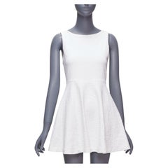 ALICE OLIVIA white cotton blend baroque jacquard fit flared dress US2 S