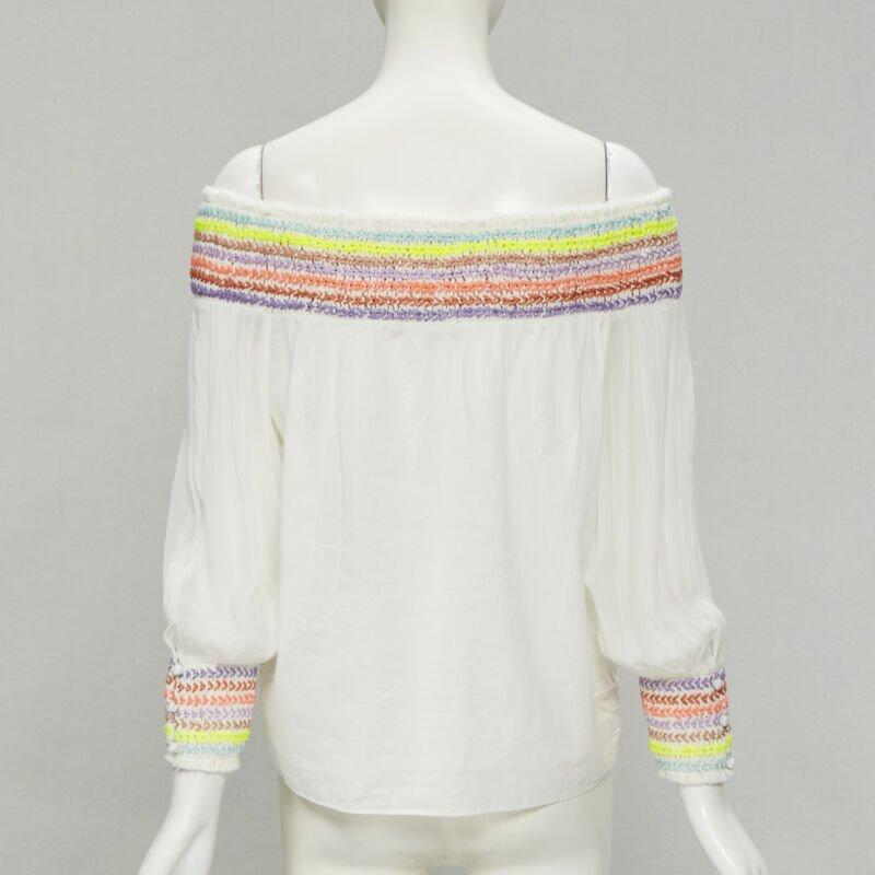 Women's ALICE OLIVIA white cotton neon braid embroidery off shoulder top S For Sale