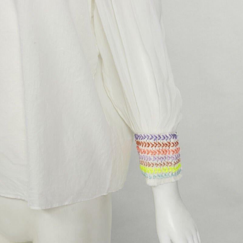 ALICE OLIVIA white cotton neon braid embroidery off shoulder top S For Sale 2