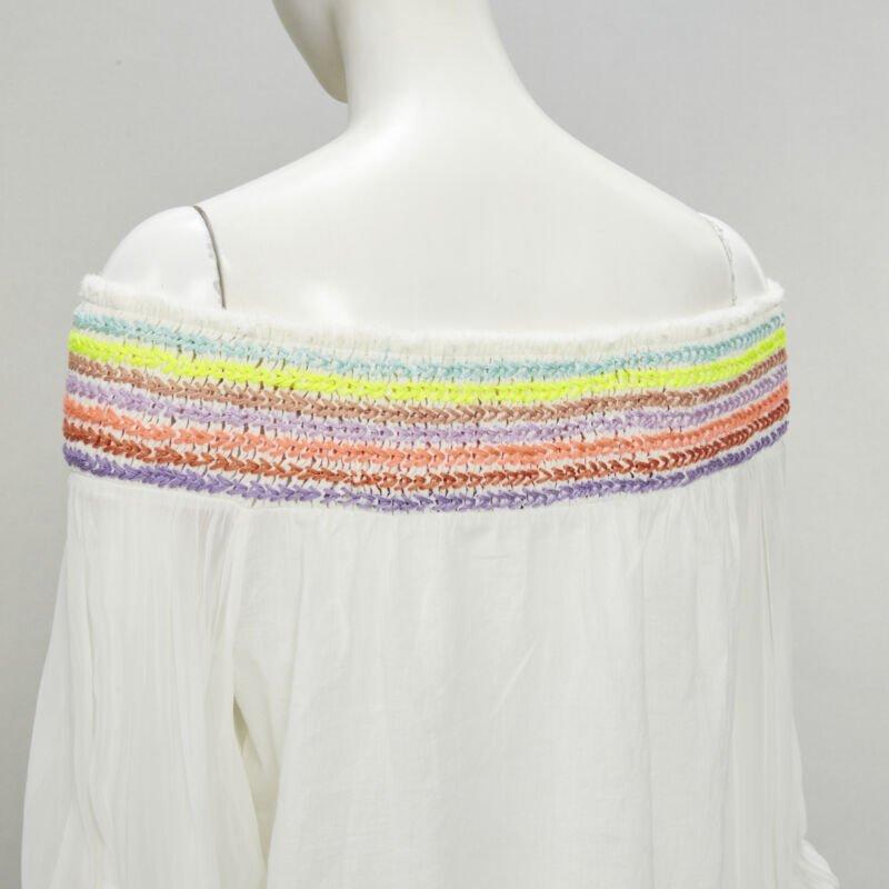 ALICE OLIVIA white cotton neon braid embroidery off shoulder top S For Sale 3
