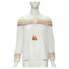 ALICE OLIVIA white cotton neon braid embroidery off shoulder top S