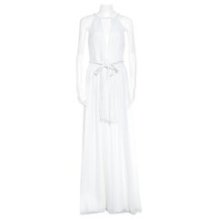 Alice + Olivia White Plisse Plunge Neck Naomi Goddess Gown S