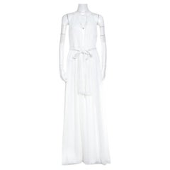 Alice + Olivia White Plisse Plunge Neck Naomi Goddess Gown S