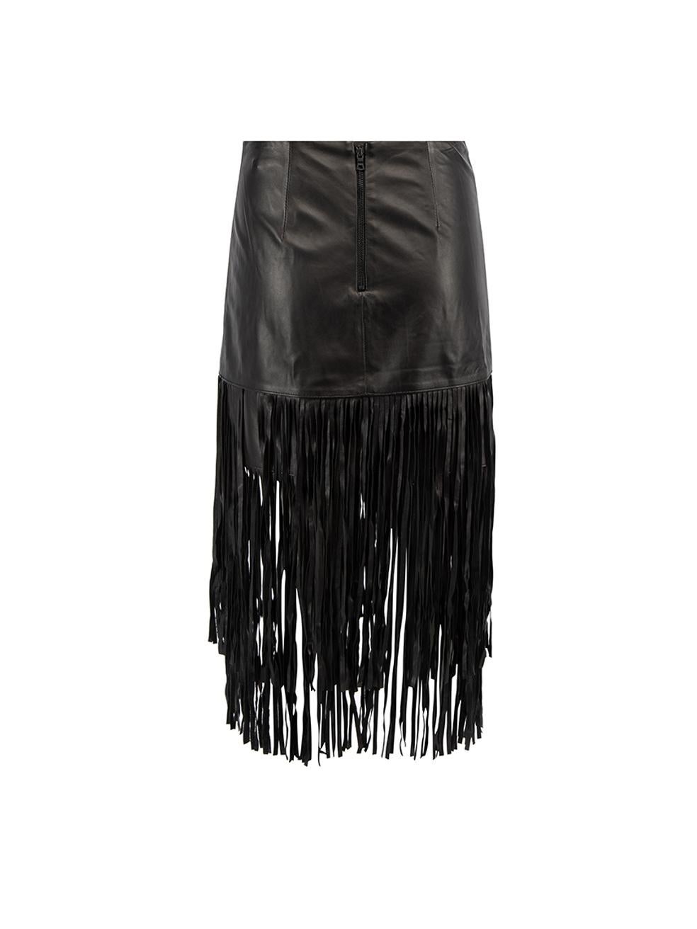 Alice & Olivia Women's Black Leather Tassel Skirt In Excellent Condition In London, GB