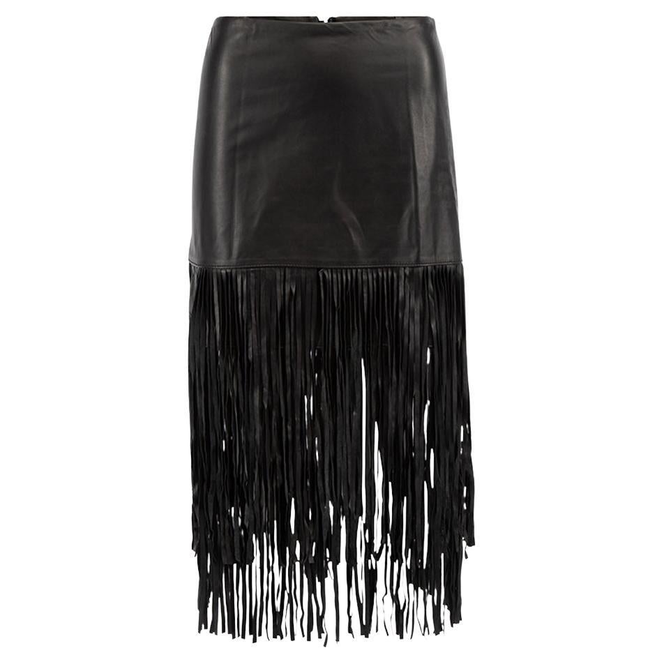 Alice & Olivia Women's Black Leather Tassel Skirt