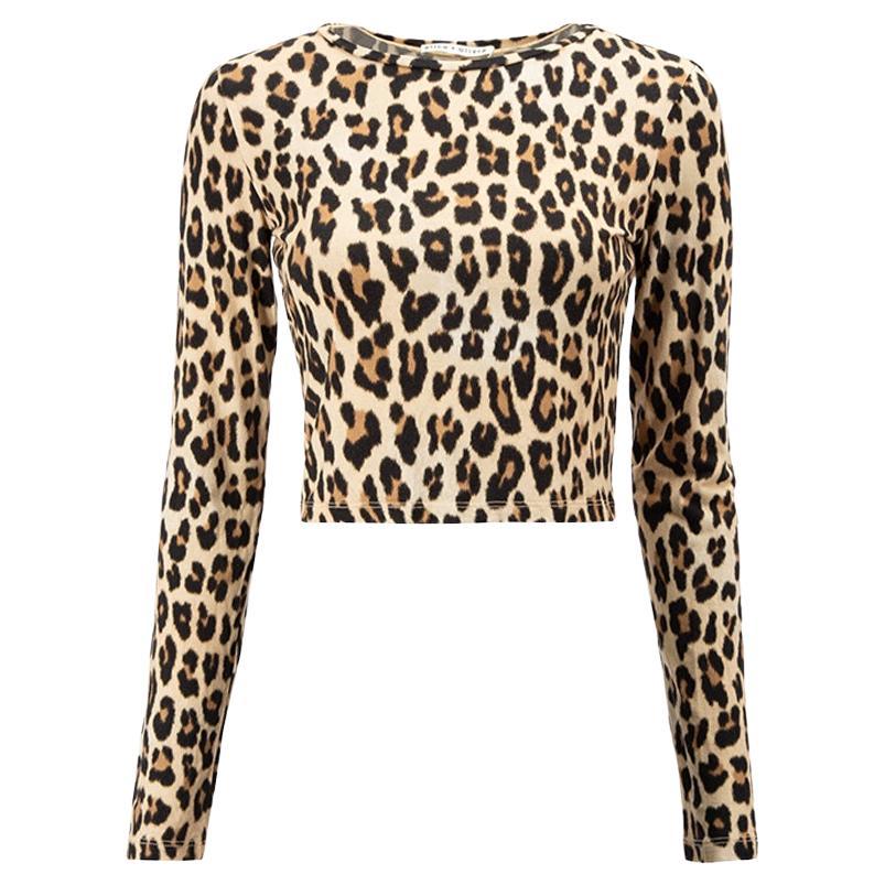 Alice and Olivia Women's Brown Leopard Print Long Sleeves Crop Top For ...