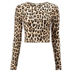 Alice & Olivia Damen Braunes langärmeliges Crop Top mit Leopardenmuster