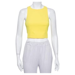 Alice + Olivia Yellow Crepe Lace Trim Detail Sleeveless Poppy Crop Top XS