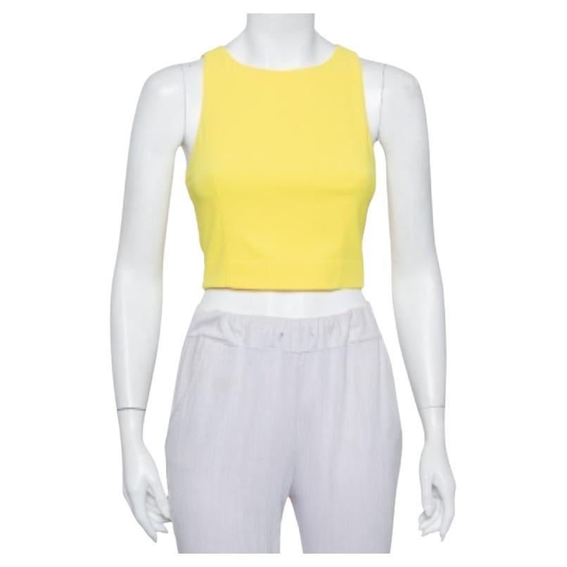 Alice + Olivia Yellow Crepe Lace Trim Detail Sleeveless Poppy Crop Top XS For Sale