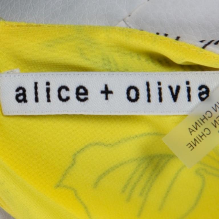 Alice + Olivia Yellow Floral Print Chiffon Ruffled Ellamae Dress XS For Sale 2