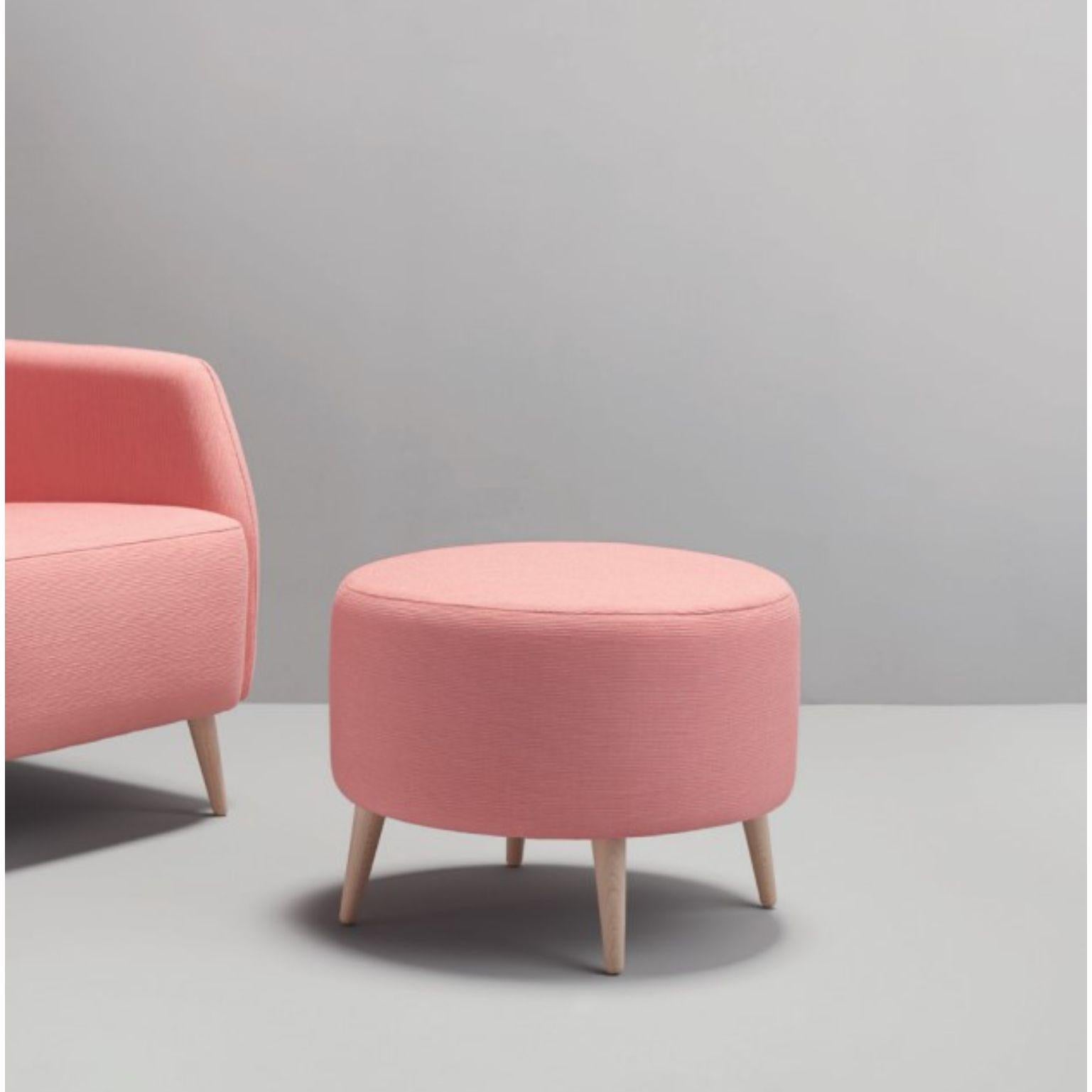 Alice ottoman - round by Pepe Albargues 
Dimensions: W54, D54, H41
Materials: Pine wood structure reinforced with plywood and tablex.
Foam CMHR (high resilience and flame retardant) for all our cushion filling systems.
Beech wooden legs.

Also