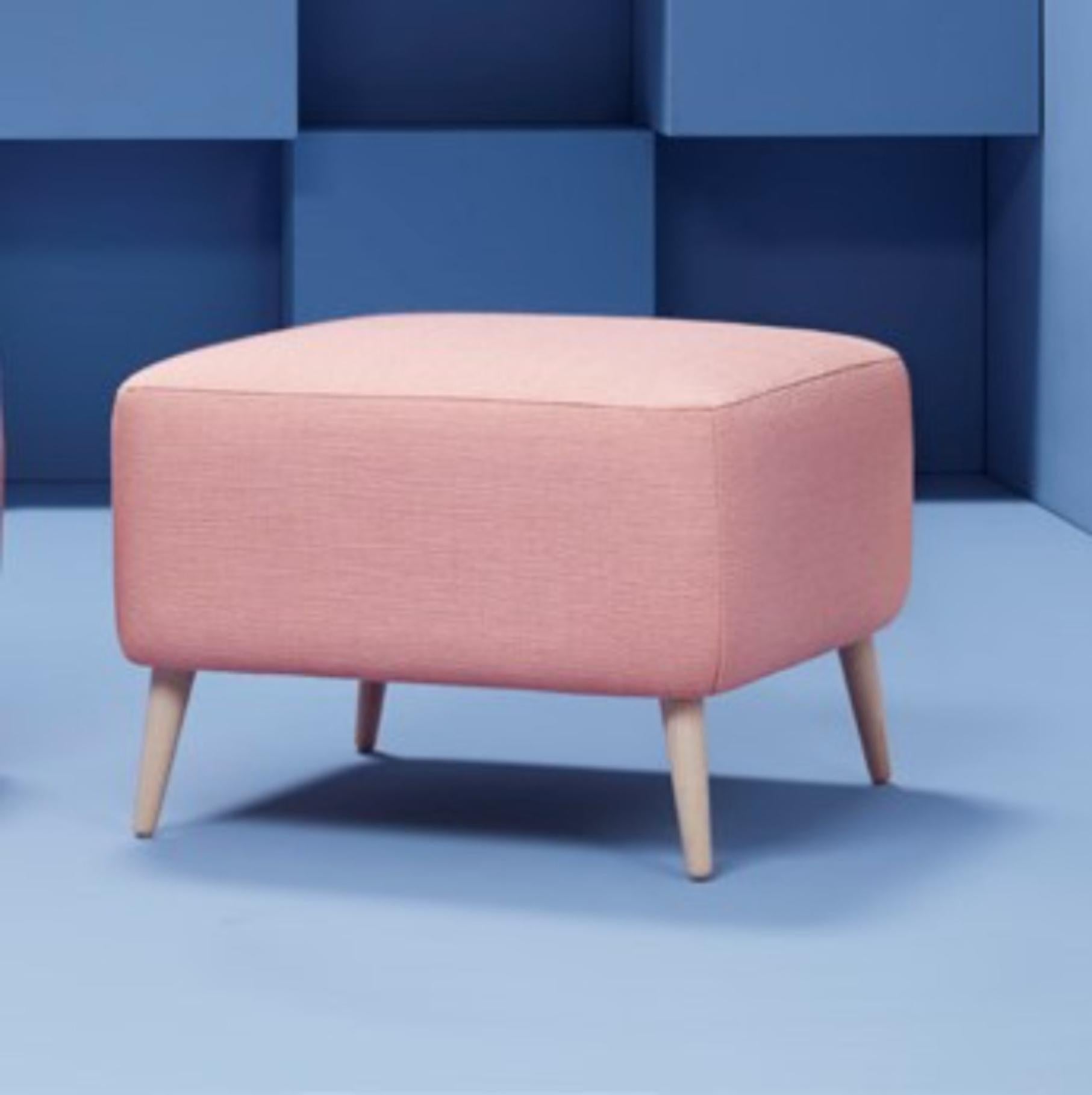 Alice ottoman - Round by Pepe Albargues 
Dimensions: W54, D54, H41
Materials: Pine wood structure reinforced with plywood and tablex.
Foam CMHR (high resilience and flame retardant) for all our cushion filling systems.
Beech wooden legs.

Also