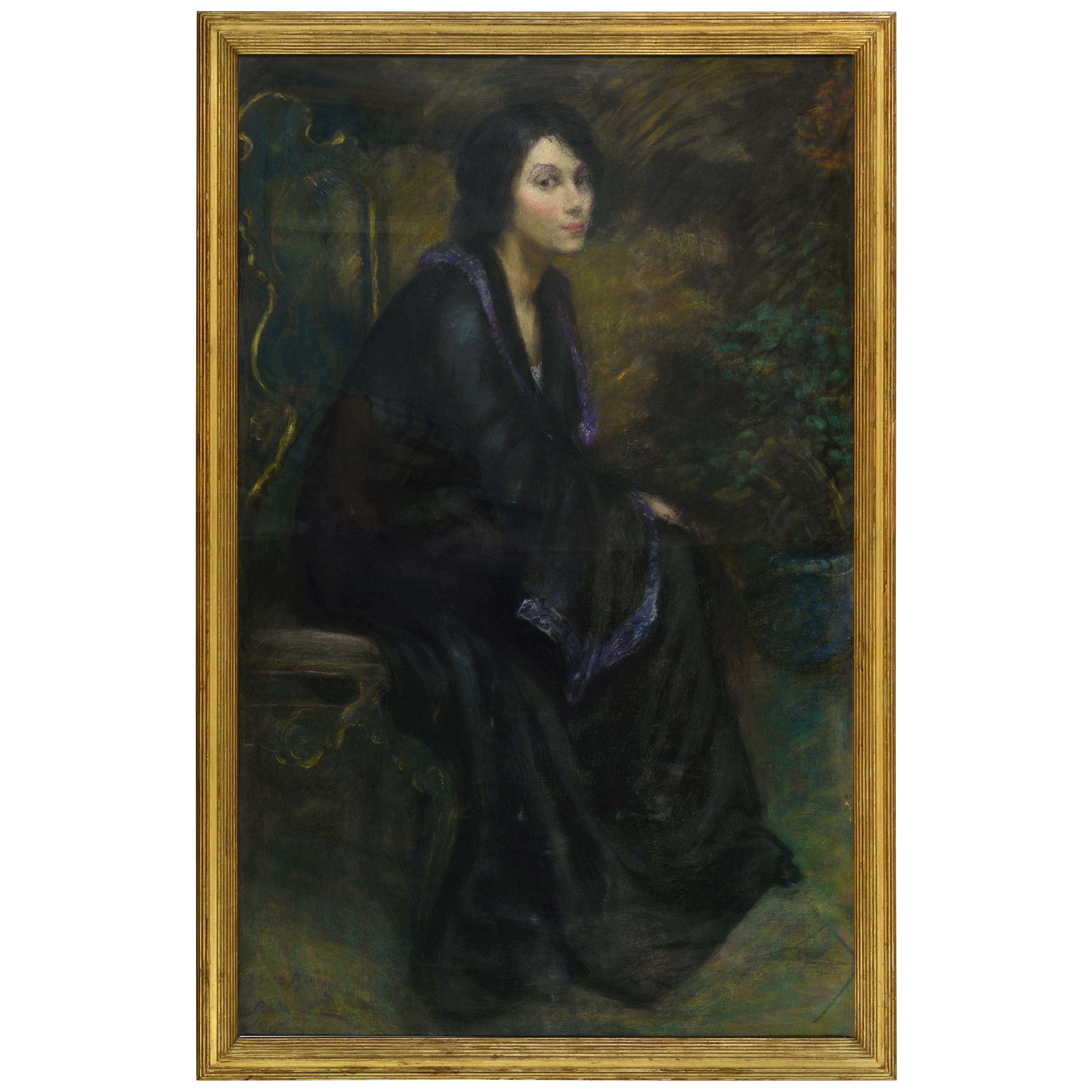 Alice Pike Barney 'The Golden Chair' Pastel on Canvas Portrait