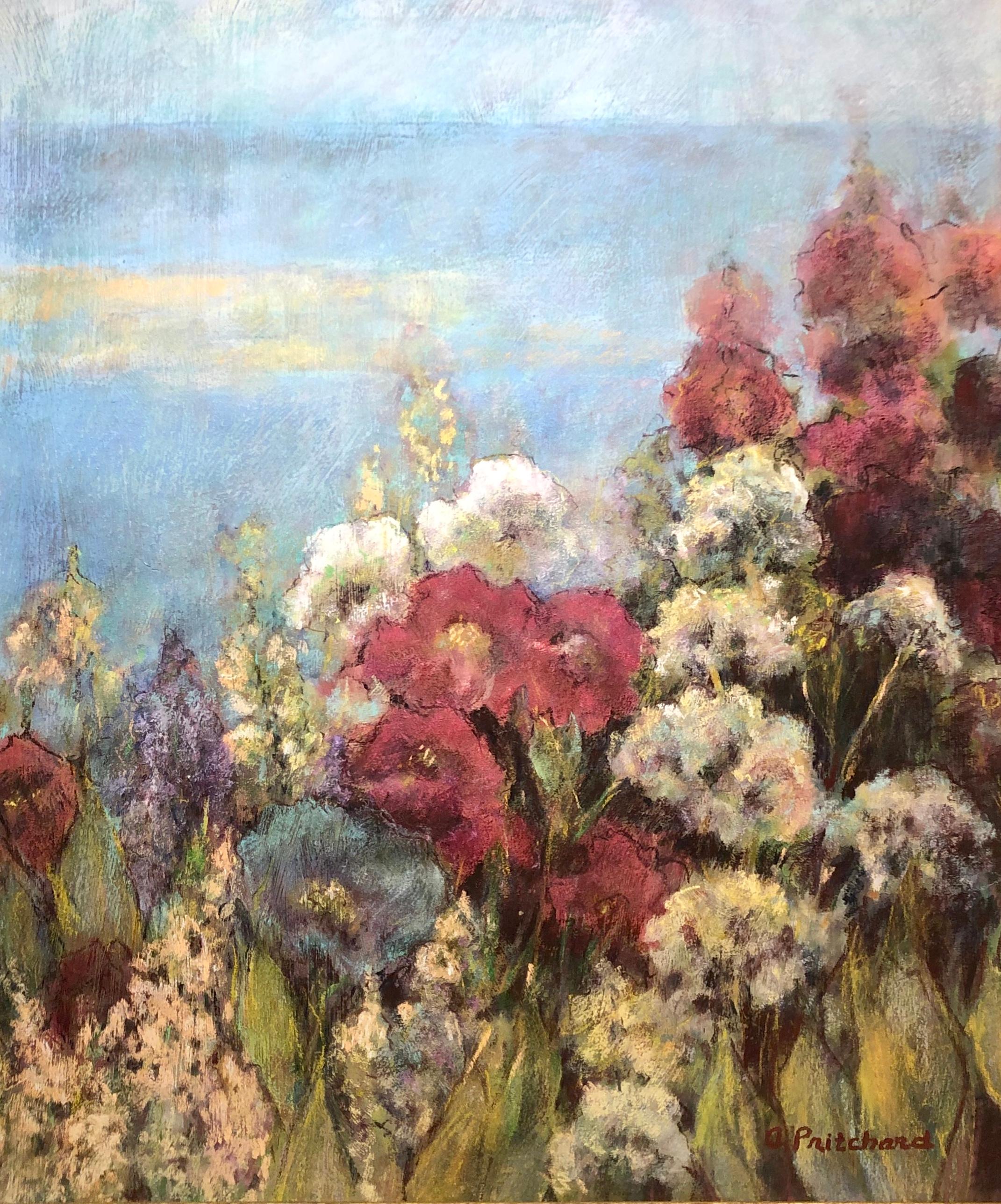 Seaside Garden With Flowers  - Painting by Alice Pritchard