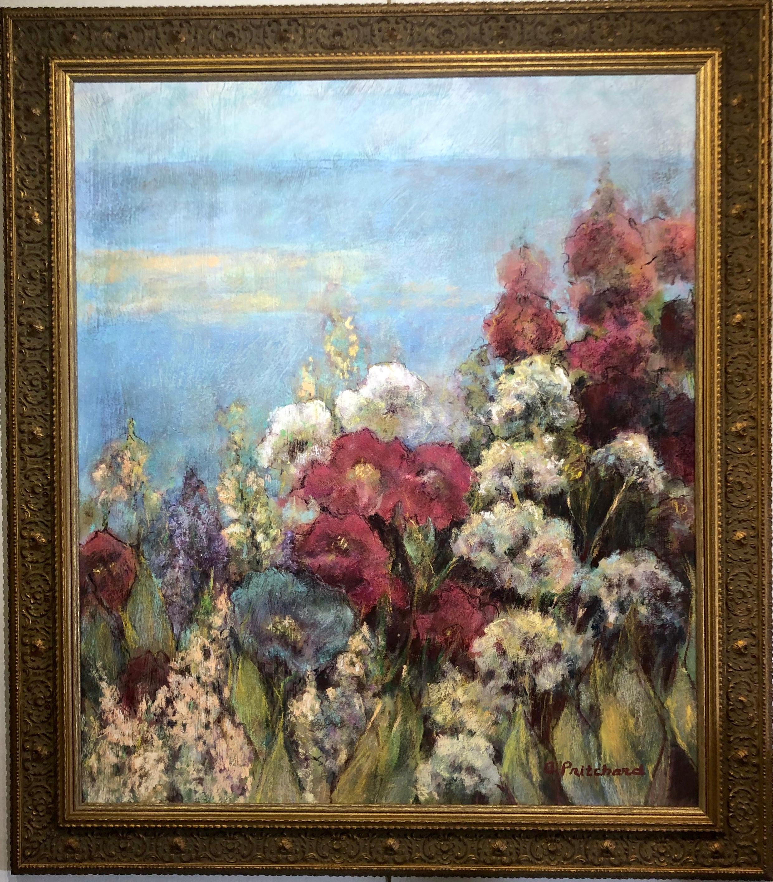 Alice Pritchard Landscape Painting - Seaside Garden With Flowers 